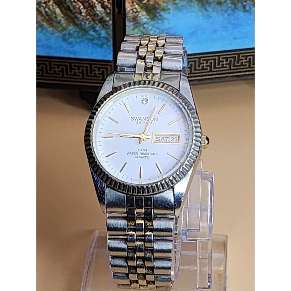 Vtg SWANSON Miyota Women's Watch Two-Tone Day & Date  New Battery FREE $HIP!!‎